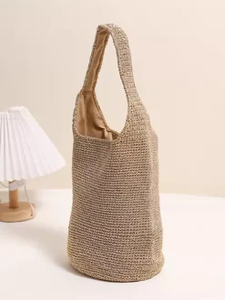 Sac bandoulière seau tricoté à paillettes fermeture magnétique style hobo tissé ajouré idéal pour les vacances d'été à la plage