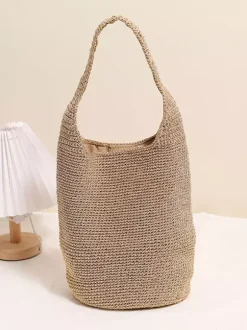 Sac bandoulière seau tricoté à paillettes fermeture magnétique style hobo tissé ajouré idéal pour les vacances d'été à la plage