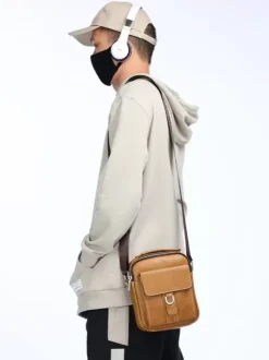 Sac Bandoulière Sport Marron Clair à Lacet Boucle Hommes Sac Cartable D'affaire