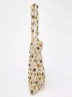 Sac cabas en maille ajourée à perles grande capacité sac bandoulière de vacances style bohème léger à enfiler