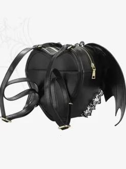 Sac gothique Lolita en cuir PU noir sac à dos en dentelle à volants accessoires Lolita