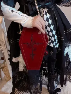 Sac gothique Lolita en cuir PU bordeaux sac bandoulière en cuir PU accessoires Lolita