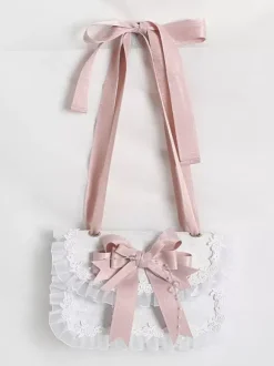 Sac à main Sweet Lolita avec n艙uds en Organza rose sac à main en dentelle et fibre de Polyester accessoires Lolita