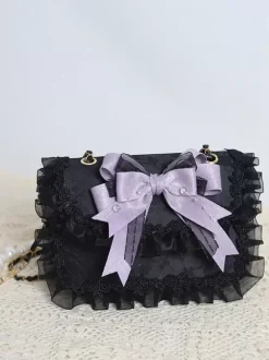 Sac à main Sweet Lolita avec n艙uds en Organza rose sac à main en dentelle et fibre de Polyester accessoires Lolita