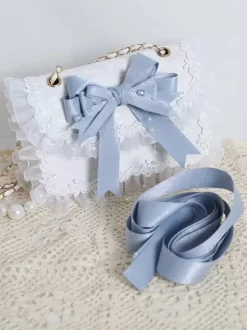 Sac à main Sweet Lolita avec n艙uds en Organza rose sac à main en dentelle et fibre de Polyester accessoires Lolita