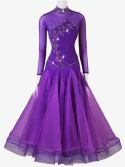 Salle de bal Costumes de danse Lycra Purple femmes Spandex Set robe de danse
