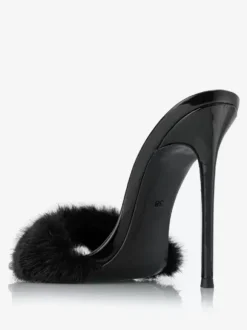 Sandales à glissière pour femmes Chic fausse fourrure Micro daim supérieur bout pointu pantoufles à talons aiguilles