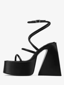 Sandales à talons blocs et plateforme bout carré chaussures de soirée à lanières