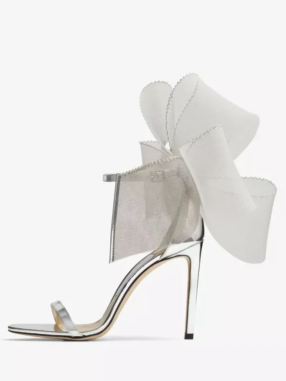 Sandales à Talons Hauts avec Bout Ouvert avec Noeud Unicolore