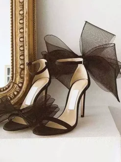 Sandales à Talons Hauts avec Bout Ouvert avec Noeud Unicolore