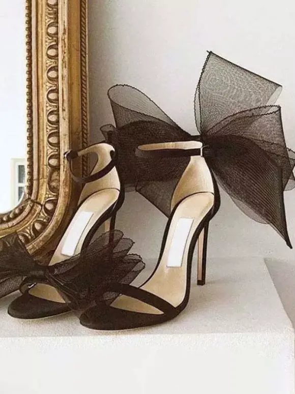 Sandales à Talons Hauts avec Bout Ouvert avec Noeud Unicolore
