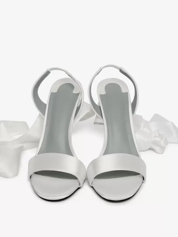 Sandales À Talons Hauts Bride À Lacets En Satin Blanc En N艙ud Chaussures De Mariée Bal Soirée Mariage