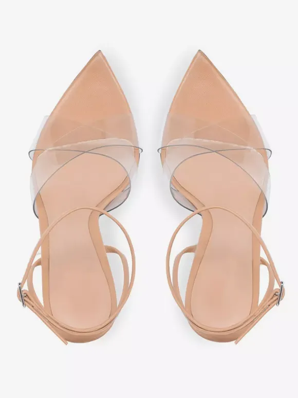 Sandales à talons hauts couleur chair bout ouvert chaussures habillées à talons aiguilles transparents
