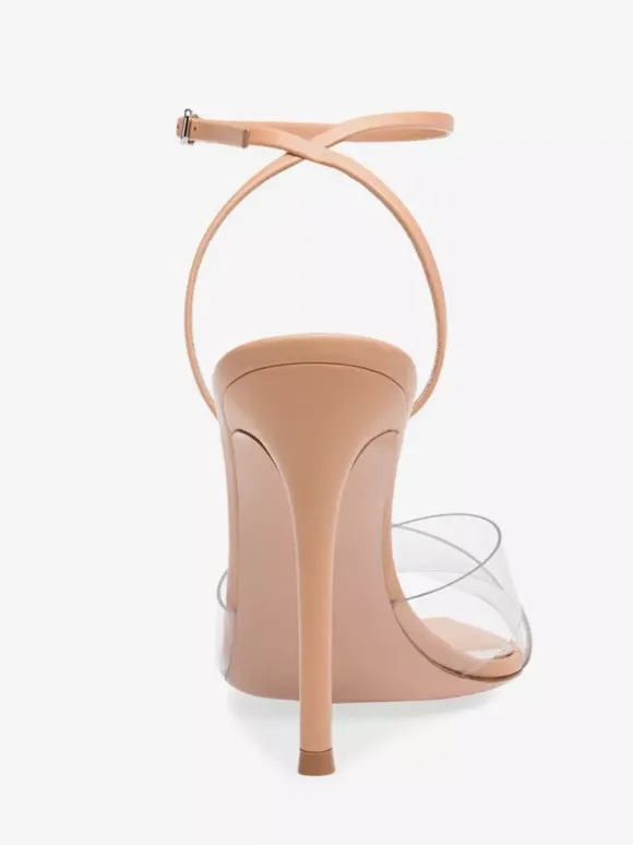 Sandales à talons hauts couleur chair bout ouvert chaussures habillées à talons aiguilles transparents