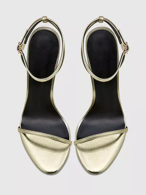 Sandales à talons hauts dorées à bout ouvert et talon aiguille Chaussures de fête