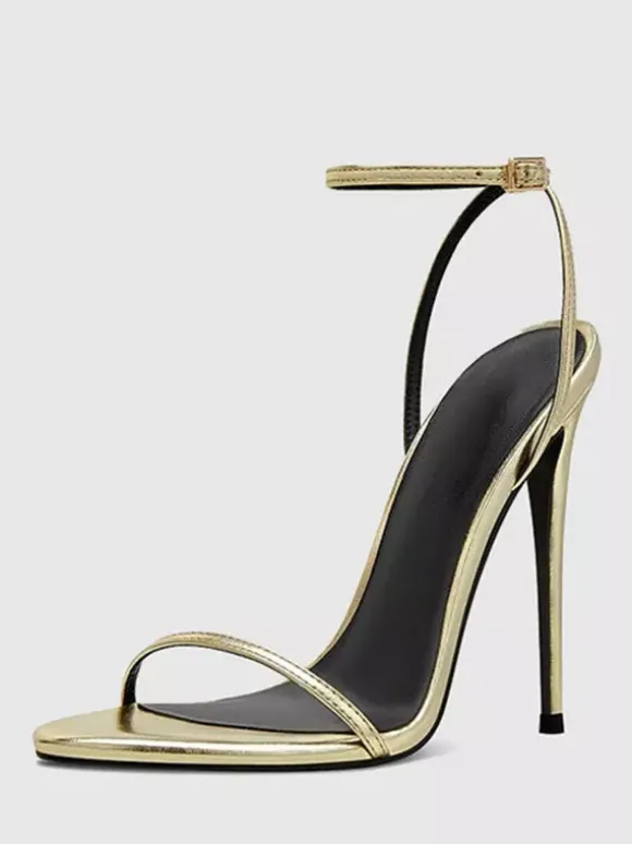 Sandales à talons hauts dorées à bout ouvert et talon aiguille Chaussures de fête