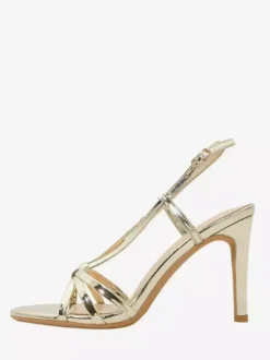 Sandales à talons hauts dorées pour femmes bout ouvert à brides chaussures de soirée