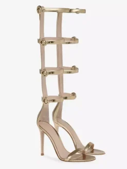 Sandales à talons hauts dorées pour femmes sandales gladiateur à bout ouvert avec boucle