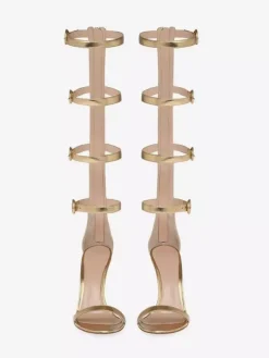Sandales à talons hauts dorées pour femmes sandales gladiateur à bout ouvert avec boucle