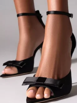 Sandales à talons hauts en satin bout ouvert bride à n艙ud à la cheville chaussures de soirée