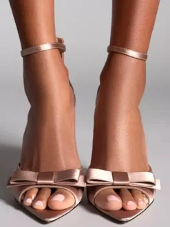 Sandales à talons hauts en satin bout ouvert bride à n艙ud à la cheville chaussures de soirée