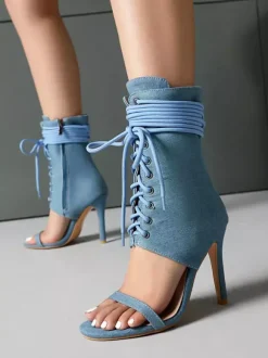 Sandales à talons hauts et bout ouvert à lacets pour femmes