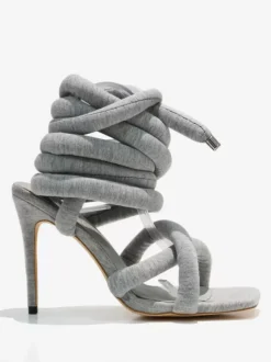 Sandales à talons hauts grises sandales de gladiateur à lacets pour femmes