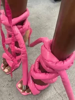 Sandales à talons hauts grises sandales de gladiateur à lacets pour femmes