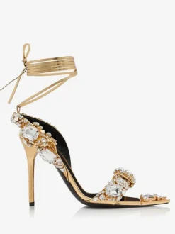 Sandales À Talons Hauts Lacet À Cheville Strass Chaussures De Bal Femmes De Soirée