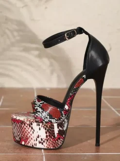 Sandales à talons hauts plateforme motif serpent bride cheville