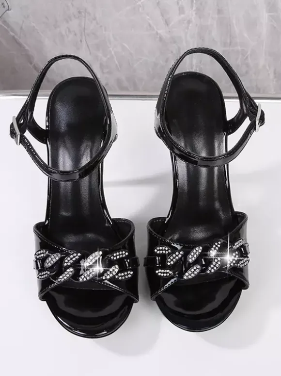 Sandales à talons hauts pour femmes bout ouvert strass talon aiguille