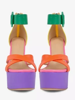 Sandales à talons hauts pour femmes plateforme colorée bout ouvert bride cheville et boucle