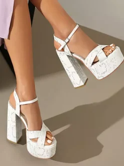 Sandales à talons hauts roses à plateforme et bout ouvert chaussures à talons épais