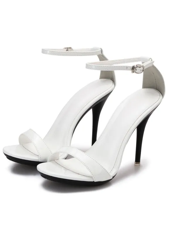 Sandales à talons pour femmes talon aiguille rouge bout ouvert en cuir PU sandales d'été décontractées