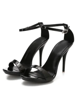 Sandales à talons pour femmes talon aiguille rouge bout ouvert en cuir PU sandales d'été décontractées
