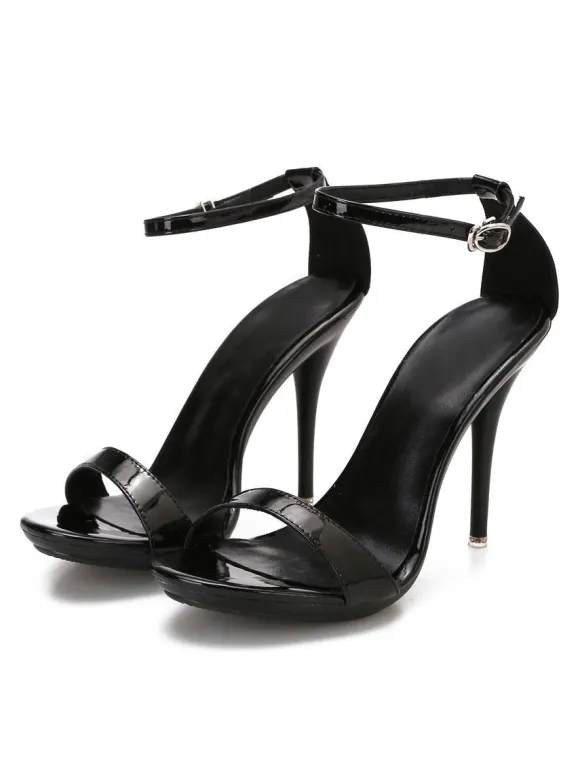 Sandales à talons pour femmes talon aiguille rouge bout ouvert en cuir PU sandales d'été décontractées