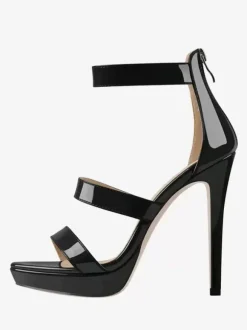 Sandales à talons pour femmes noires bout ouvert talon aiguille bretelles chaussures sexy