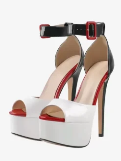Sandales À Talons Sexy Plateforme Bout Ouvert Bride À La Cheville Chaussures