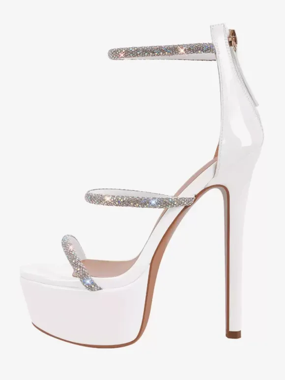 Sandales à talons sexy pour femmes plateforme bout ouvert strass bretelles talons aiguilles