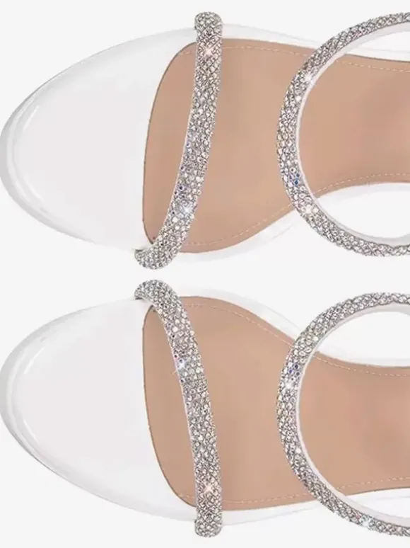 Sandales à talons sexy pour femmes plateforme bout ouvert strass bretelles talons aiguilles