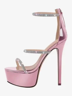 Sandales à talons sexy pour femmes plateforme bout ouvert strass bretelles talons aiguilles
