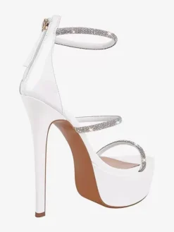 Sandales à talons sexy pour femmes plateforme bout ouvert strass bretelles talons aiguilles