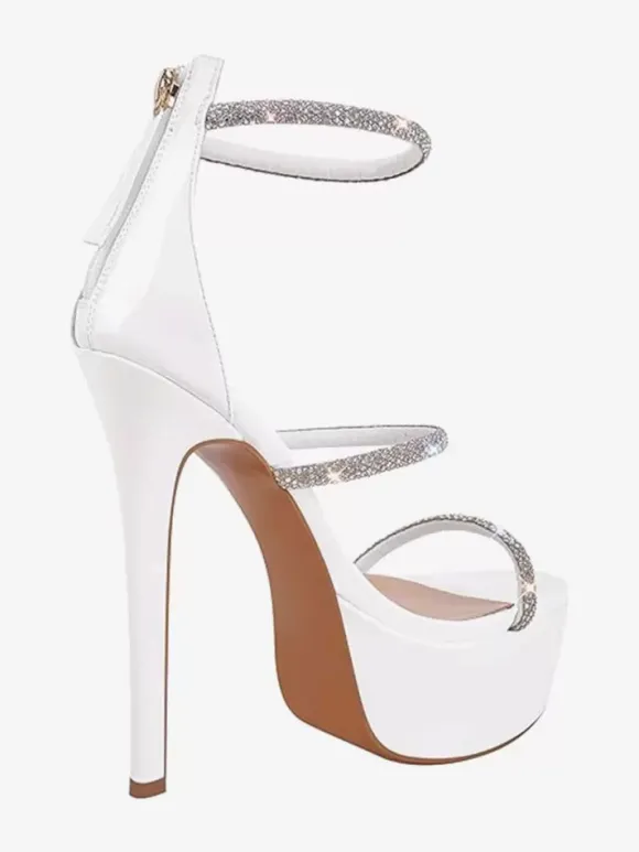 Sandales à talons sexy pour femmes plateforme bout ouvert strass bretelles talons aiguilles