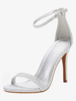 Sandales à talons talon aiguille noir bout rond talons en cuir PU bride à la cheville