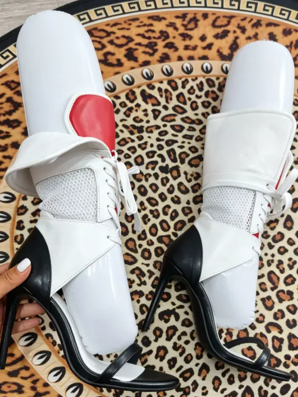 Sandales blanches à talons hauts pour femmes bout ouvert lacets style galdiateur