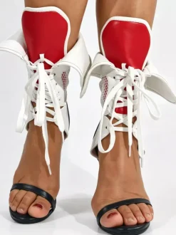 Sandales blanches à talons hauts pour femmes bout ouvert lacets style galdiateur