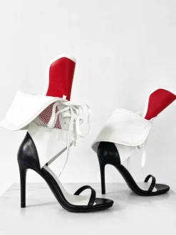 Sandales blanches à talons hauts pour femmes bout ouvert lacets style galdiateur