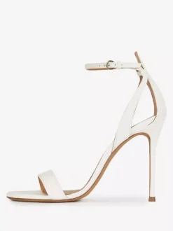 Sandales blanches à talons hauts bout ouvert talons aiguilles chaussures de bal
