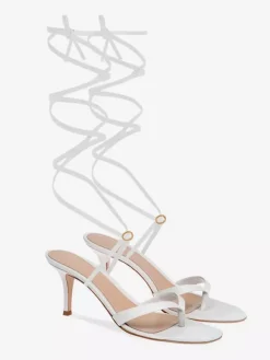 Sandales blanches à talons hauts tongs à lacets chaussures de soirée