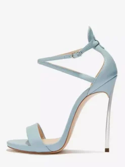 Sandales bleues à talons hauts pour femmes bout ouvert brides croisées chaussures de soirée